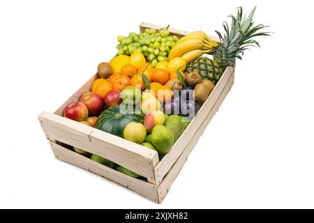 Plywood box with fruits Stock Photo