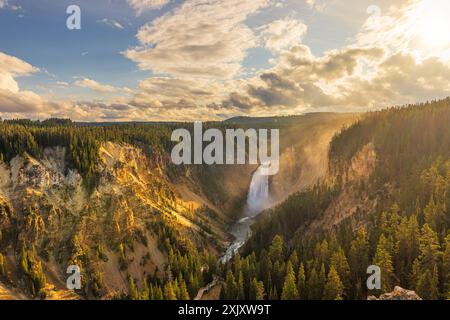 Iconic Artist Point: Yellowstone's Breathtaking Waterfall View Stock Photo