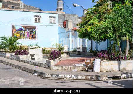 A pile of garbage on a corner on the Colon street, Santa Clara, Villa Clara, Cuba, 2024 Stock Photo