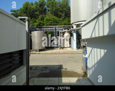 Limassol, Cyprus - July 13, 2018: Vintage Interior of the brewery, Round cooper storage tanks for beer fermentation and maturation Stock Photo