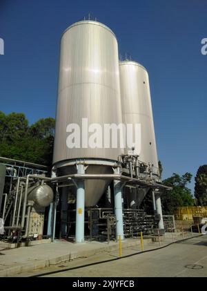 Limassol, Cyprus - July 13, 2018: Vintage Interior of the brewery, Round cooper storage tanks for beer fermentation and maturation Stock Photo