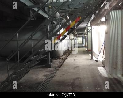 Limassol, Cyprus - July 13, 2018: Vintage Interior of the brewery, Round cooper storage tanks for beer fermentation and maturation Stock Photo