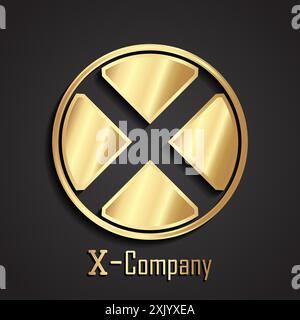 3d X letter circle golden logo Stock Vector