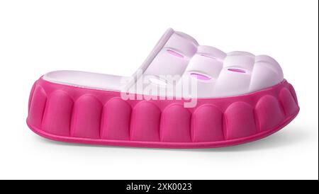 bright pink clogs isolated on white background with clipping path Stock Photo