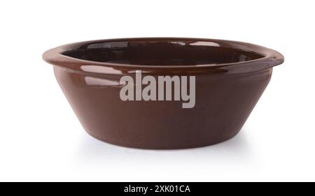 Brown ceramic, clay bowl, resting on a white background with clipping path Stock Photo
