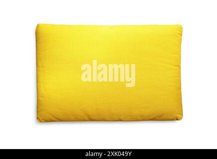 Yellow Fabric Pillow puffy isolated on White Background with clipping path Stock Photo