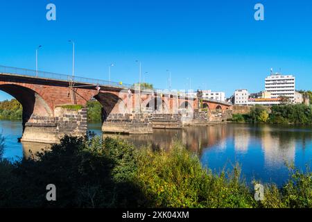 Römerbrucke, Roman bridge over the Mosel river, 2nd. century CE, Trier, Rheinland-Pfalz, Germany Stock Photo