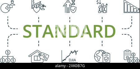 Standard thin line icon set. Monochrome simple Standard icon collection. Externalities, European Central, Enterprise Value, Earnings Per Share, Ebitda Stock Vector