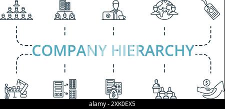 Company Hierarchy thin line icon set. Monochrome simple Company Hierarchy icon collection. Hierarchy, Organization, Employee, Globalization, Brand Stock Vector