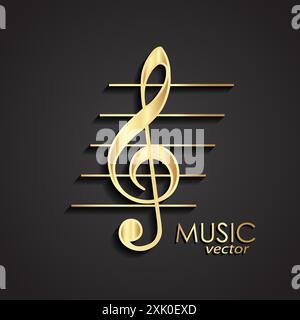 gold 3d violin clef, music symbol Stock Vector