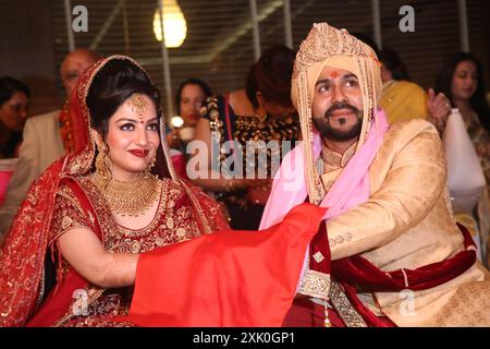 Chandigarh,India-20th July2024 An Indian hindu traditional  marriage bride bridegroom rituals ceremony and celebration. Stock Photo