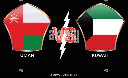 Oman vs Kuwait Soccer football match with Black Background and Versus Flags Stock Vector