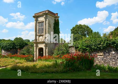 The Walled Garden in Gadebridge Park, Hemel Hempstead, Hertfordshire UK, with the historic 16th century Charter Tower at the entrance Stock Photo