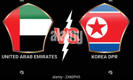 United Arab Emirates vs Korea DPR Soccer football match with Black Background and Versus Flags Stock Vector