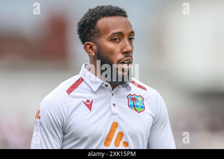 Nottingham, UK. 20th July, 2024. Zachary McCaskie of West Indies during the Rothesay Test Match day three England vs West Indies at Trent Bridge, Nottingham, United Kingdom, 20th July 2024 (Photo by Mark Cosgrove/News Images) in Nottingham, United Kingdom on 7/20/2024. (Photo by Mark Cosgrove/News Images/Sipa USA) Credit: Sipa USA/Alamy Live News Stock Photo