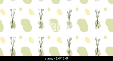 Home fragrances Seamless pattern, Glass bottles with aroma Bamboo sticks, Loop background with perfumes for home, flat linear design Diffusers isolate Stock Vector