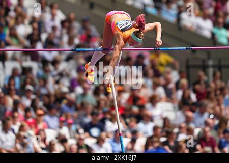 London, UK. 20th July, 2024. Sandi Morris from the USA finishes joint third in the pole vault with a height of 4.65m during the Wanda Diamond League London Athletics Meet at the London Stadium, Queen Elizabeth Olympic Park, London, England on 20 July 2024. Photo by Scott Boulton. Editorial use only, license required for commercial use. No use in betting, games or a single club/league/player publications. Credit: UK Sports Pics Ltd/Alamy Live News Credit: UK Sports Pics Ltd/Alamy Live News Stock Photo