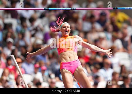 London, UK. 20th July, 2024. Sandi Morris from the USA finishes joint third in the pole vault with a height of 4.65m during the Wanda Diamond League London Athletics Meet at the London Stadium, Queen Elizabeth Olympic Park, London, England on 20 July 2024. Photo by Scott Boulton. Editorial use only, license required for commercial use. No use in betting, games or a single club/league/player publications. Credit: UK Sports Pics Ltd/Alamy Live News Credit: UK Sports Pics Ltd/Alamy Live News Stock Photo