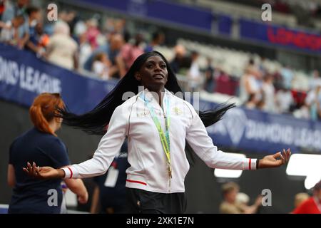 London Stadium, London, UK. 20th July, 2024. 2024 London Diamond League Athletics; Daryll Neita with her upgraded 2022 Commonwealth Games Women 4x100m gold medal. Credit: Action Plus Sports/Alamy Live News Stock Photo