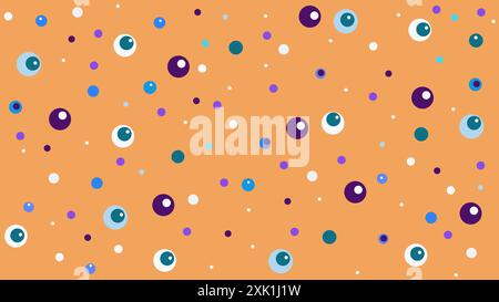 Vibrant abstract pattern featuring colorful dots and circles on a funny orange background. Perfect for playful designs, children projects, and creativ Stock Photo