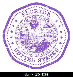 Florida state stamp with seal, USA travel stamp, shabby postmark of Florida, vector Stock Vector