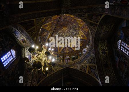 Isfahan, Iran, 06.30.2023: inside Armenian Vank Cathedral, The frescoes on the wall of the Vank Cathedral interior. Stock Photo