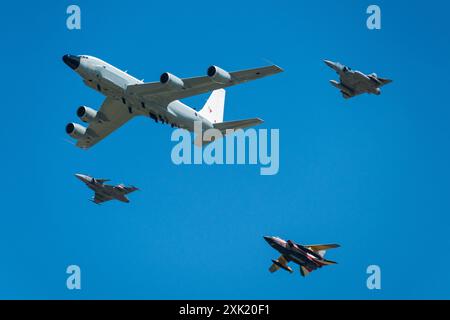 A flypast celebrating 75 years of NATO during the RIAT air display at RAF Fairford, 2024. Stock Photo