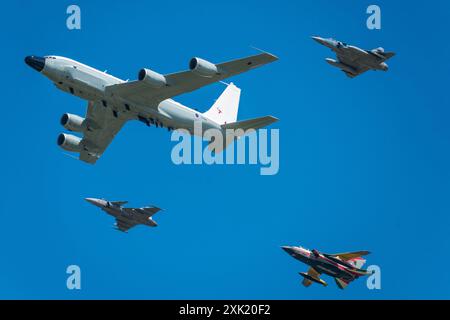 A flypast celebrating 75 years of NATO during the RIAT air display at RAF Fairford, 2024. Stock Photo