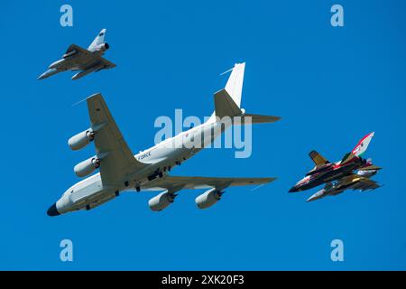 A flypast celebrating 75 years of NATO during the RIAT air display at RAF Fairford, 2024. Stock Photo