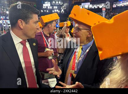 Milwaukee, Wisconsin, USA. 18th July, 2024. REP. BRYAN STEIL (R-Wis) meets with Wisconsin delegates on the fourth day of the Republican National Convention at Fiserv Forum in Milwaukee, Wisconsin Thursday July 18, 2024. (Credit Image: © Mark Hertzberg/ZUMA Press Wire) EDITORIAL USAGE ONLY! Not for Commercial USAGE! Stock Photo