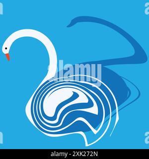 abstract swan on lake; flat design vector Stock Vector