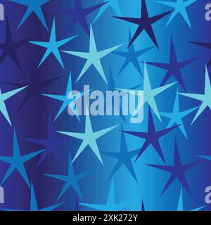 Bokeh seamless pattern with light blue stars;   Light blue pattern with abstract stars Stock Vector