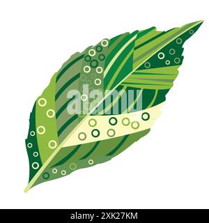 Creative decorated leaf; artistic leaf with circles and stripes; Stock Vector