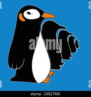 Cute penguin logo; colored penguin in line with silhouettes of penguins cand be used for badges; t-shirts; Stock Vector