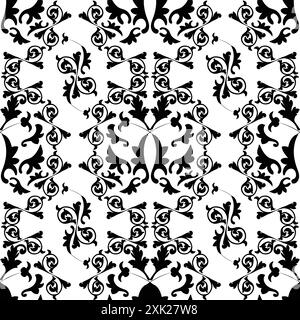 Monochrome seamless pattern natural ornaments; Damask wallpaper Stock Vector