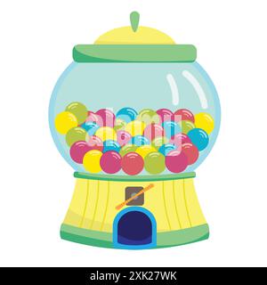 gumball machine isolated vector; flat design of gumball machine vector; multicolored dispensor with buble gum Stock Vector