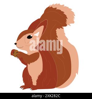 Vector illustration of squirrel holding a walnut Stock Vector