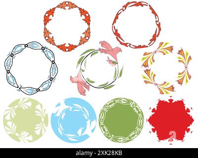 Vintage set of vector round elements; Different colorful design elements frames, cards, menus, backgrounds and monograms. labels with vintage elements Stock Vector