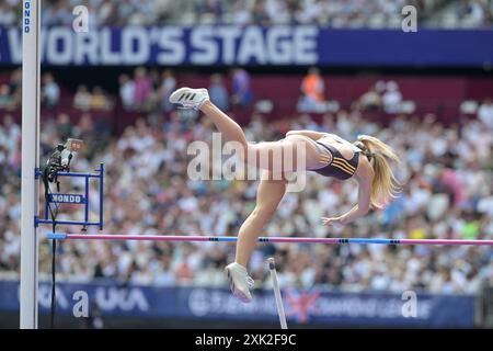 London, UK. 20th July, 2024. Molly Caudery of GB competing in the women pole vault competition during the Wanda Diamond League London Athletics Meet at the London Stadium, Queen Elizabeth Olympic Park, London, England on 20 July 2024. Photo by Phil Hutchinson. Editorial use only, license required for commercial use. No use in betting, games or a single club/league/player publications. Credit: UK Sports Pics Ltd/Alamy Live News Credit: UK Sports Pics Ltd/Alamy Live News Stock Photo