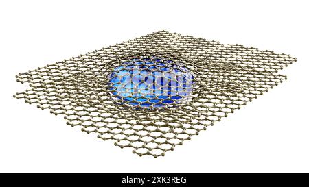 3D rendering of a graphene liquid cell. It allows scientists to study materials and processes at the atomic level within a liquid environment Stock Photo