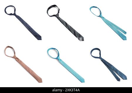 Many different ties isolated on white, set Stock Photo