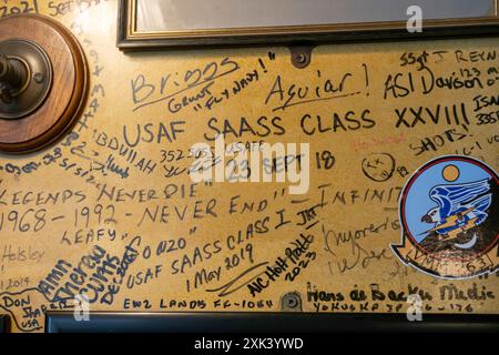 Aviators’ messages in RAF Bar, in The Eagle pub, Cambridge, Cambridgeshire, England, UK Stock Photo