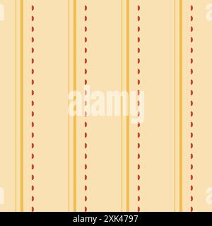 Vertical striped sewing stitches seamless pattern in yellow and red colours. Stock Vector