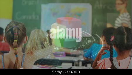Statistical data processing against caucasian female teacher teaching in a class at school Stock Photo