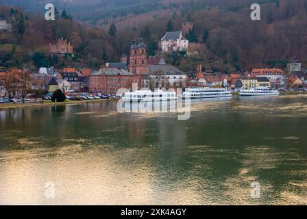 riverboats on Main River - Miltenberg, Germany Stock Photo