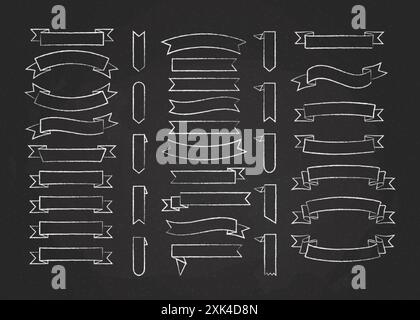 Chalk stroke blank label ribbon vector set illustration. Vintage design ...