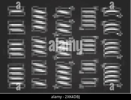 Chalk line ribbon banner vector set illustration. Vintage design white chalk style ribbon labels and curved scroll flags or sticker banners with blank Stock Vector