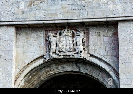 Main gate to HM Prison The Verne, a Category C men's prison located within the historic Verne Citadel on the Isle of Portland in Dorset Stock Photo