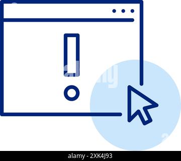 Web browser page with exclamation mark and mouse pointer. Important security alert, urgent update notification. Pixel perfect, editable stroke vector Stock Vector