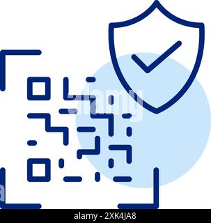 Qr code, security shield and checkmark. QR code authentication, verified access. Pixel perfect, editable stroke icon Stock Vector